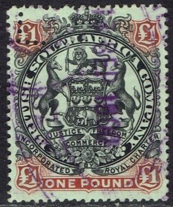 RHODESIA 1897 LARGE ARMS £1 FISCAL USED