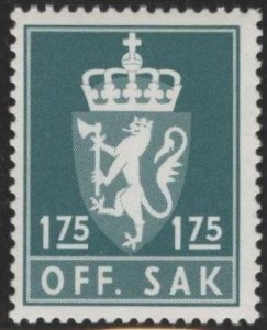 Norway O109 (mnh) 1.75k coat of arms, dk blue grn (1982)