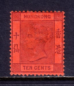 HONG KONG — SCOTT 44 (SG 38) — 1891 10c QV VIOLET ON RED — MH — SCV $45