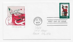 US 1472 8c Christmas Issue Santa single on FDC Farnam Cachet ECV $12.50