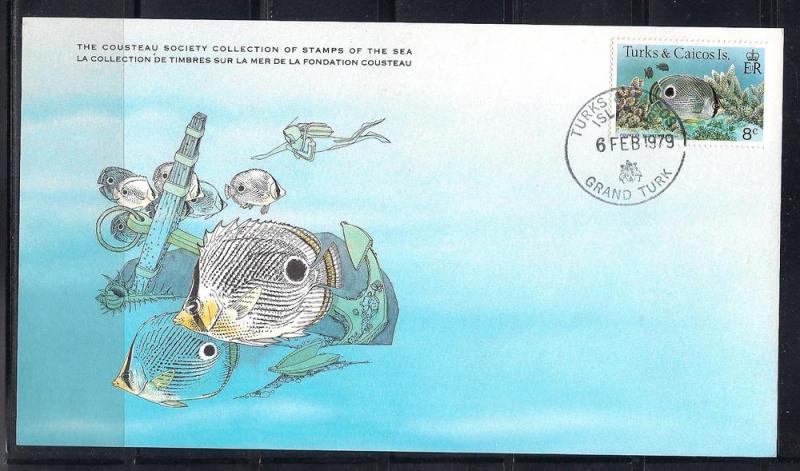 Turks Caicos FDC card Sc 466 Cousteau Soc Butterflyfish L95