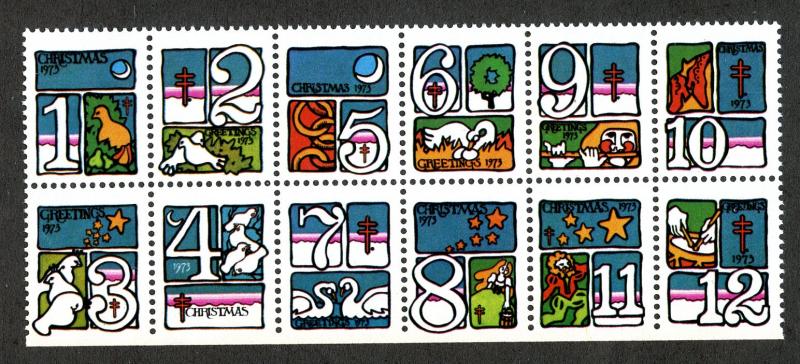 U.S. Scott WX250a 1973 Christmas Seals MNH Block of 12