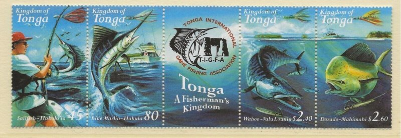 Tonga 2001 Game Fishing strip of 4 + label sg.1498-1501   MNH