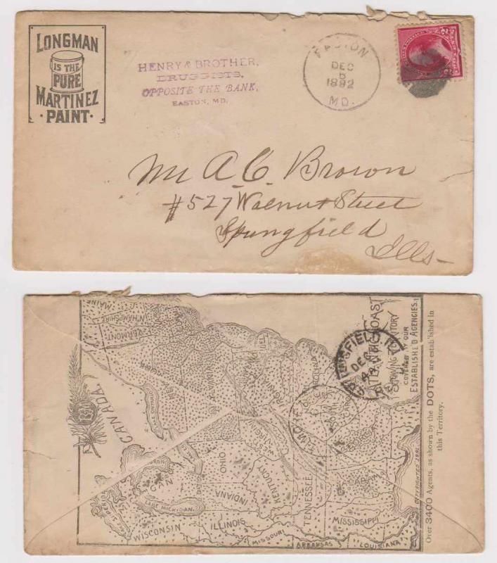 USA 192 Sc 219 PAINT DECO COVER TO SPRINGFIELD, IL F,VF