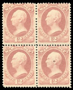 United States, Officials #O89 Cat$1,750, 1873 12c War, block of four, top sta...