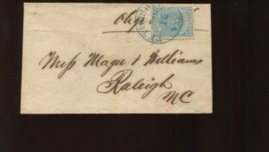 Confederate States 2 Used on Cover Petersburg VA to Raliegh NC (LV 1239)