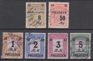 Germany, Prussia, 1932 Court Fee revenues, 6 different, sound, F-VF