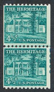 US  1059 MINT NH, 4 1/2c HERMITAGE COIL LINE PAIR
