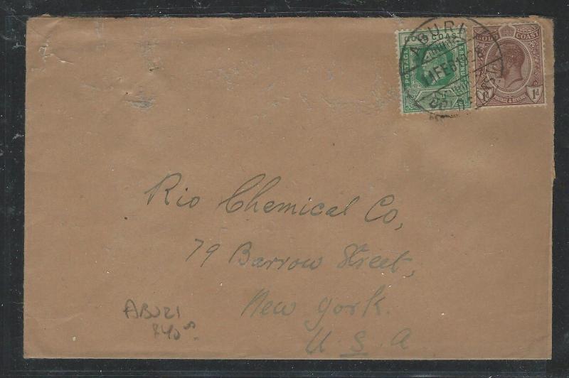 GOLD COAST (P2805B) KGV 1/2D+1D 1928 ABURI TO USA