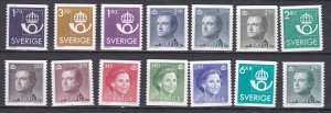 Sweden # 1567-1580, Definitive Issues, Royalty, Post Horn, Mint NH, 1/2 Cat.