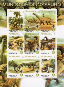 Angola 2000 WORLD OF DINOSAURS - ROTARY-SCOUTS Sheetlet (9) Perforated MNH