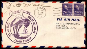 US AM 40 Tampa,FL 1938 First Flight Cover