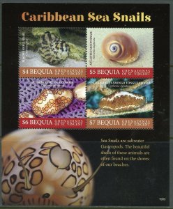 BEQUIA  2019 SEA SNAILS OF THE CARIBBEAN  SHEET MINT NEVER HINGED