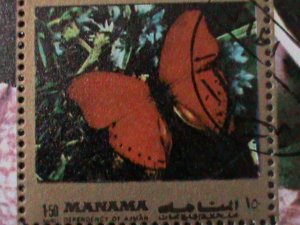 ​MANAMA 1972 COLOFUL BEAUTIFUL LOVELY BUTTERFLY-CTO IMPERF-S/S VF-LAST ONE