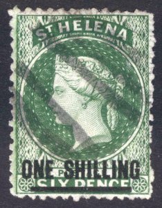 St Helena 1868 1s Yell Grn PERF 12.5 14.5 mm Bar SG 18 Sc 23 VFU Cat £130($170)