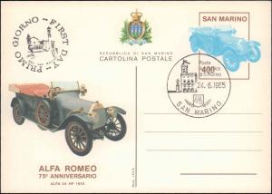 San Marino, Government Postal Card, Automobiles