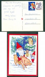 Denmark. Christmas Card 1992. Seal +3.75 Kr. Copenh. Santa Riding On Hog. Owl.