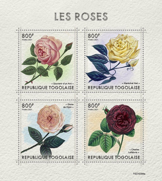 TOGO - 2021 - Roses - Perf 4v Sheet - Mint Never Hinged