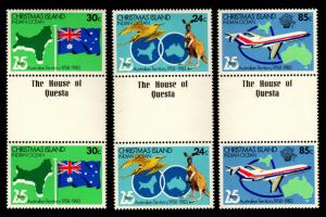 Christmas Island - Mint Gutter Pairs, Scott #142-4 (Maps, Flag, Plane)