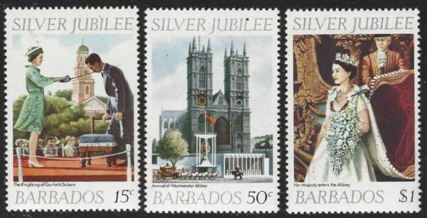 Barbados #452-454 MNH Full Set of 3 QEII Silver Jubilee