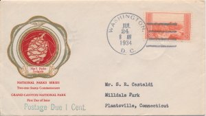 #741 Grand Canyon National Park Rice cachet First Day cover Postage Due 1c