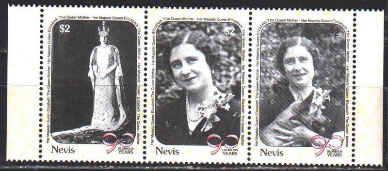 Nevis. 1990. 548-50. Queen mother, dogs. MNH.