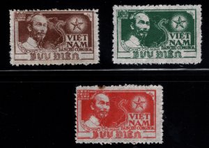 North Viet Nam Scott 1-3  stamp set  NGAI on thin translucent paper