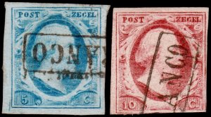 Netherlands Scott 1-2 (1852) Used F-VF, CV $62.50 C