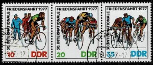 Germany DDR 1977, Sc#1810a used, 30th Inern. Peace Bicycling Race, Strip of 3