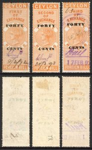 Ceylon Foreign Bill BF44 40c on 3r orange 1st 2nd and 3rd Exchange