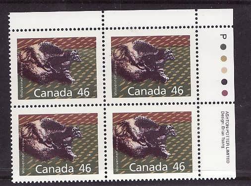 Canada-Sc#1172Ag-Unused NH 46c Wolverine-id2-plate block UR-perf 14.4 x 13.8-199