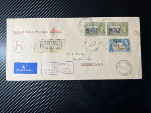 1941 Registered Trinidad Airmail FFC Cover Port of Spain to San Fernando