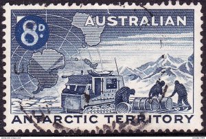 AUSTRALIAN ANTARCTIC TERRITORY (AAT) 1959 QEII 7d on 8d Black & Indigo, Weasl...