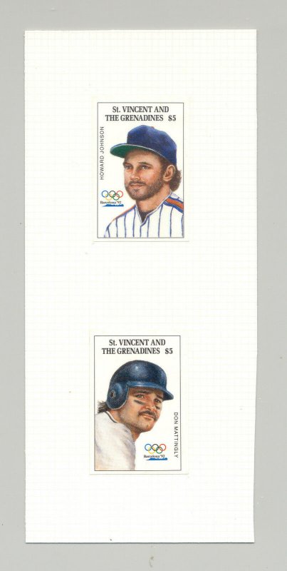 St Vincent #1731-1732 Olympics, Baseball 2v Imperf Proofs Mounted on Card