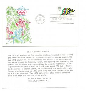 1462 15c Sprinter 1972 Summer Olympic Games Cover Craft Cachets, CCC, FDC