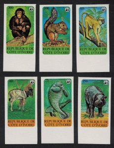 Ivory Coast WWF Endangered Animals 6v imperf margins 1979 MNH SC#528-533