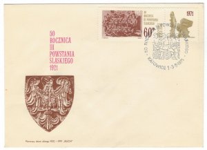 Poland 1971 FDC Stamps Scott 1808 Silesian Uprising First World War Monument