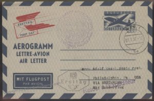 Austria 1952 FDC  Airmail Aerogram Cover Vienna  Amsterdam Philadelphia G107953