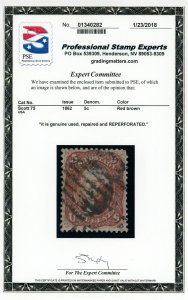 US Stamp #75 Washington 5c - PSE Cert - Used - CV $425.00