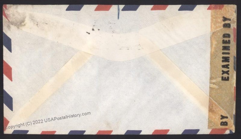 Hawaii USA 1943 WWII Censor Territorial Airmail DC10 20c Cover 109155