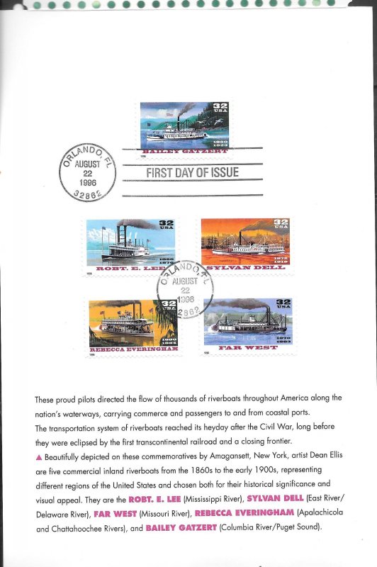 #3091-95 FDC USPS Ceremony Program Riverboats (13031)