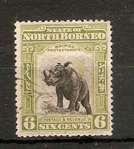 NORTH BORNEO 1909 6c OLIVE-GREEN RHINOCEROS SG 167a PERF 14½ - 15 FINE USED