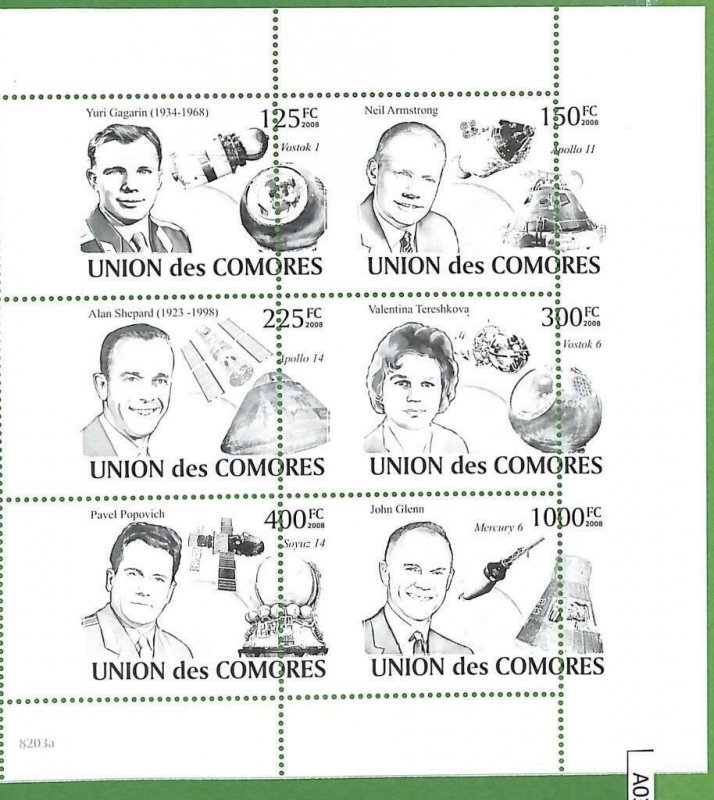 A0372 - COMORES Comoros - MISPERF 2008 stamp SHEET: Space ASTRO Astronauts