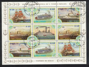 Sao Tome Ships Steamers Sheetlet of 8v+label 1984 Canc SC#756