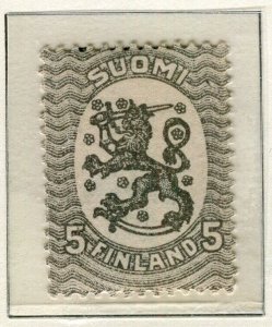 FINLAND; 1919 early Lion Type issue fine Mint Hinged 5p. value