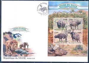 NIGER 2013 FAUNA OF AFRICA   AFRICAN BUFFALO SHEET FIRST DAY COVER