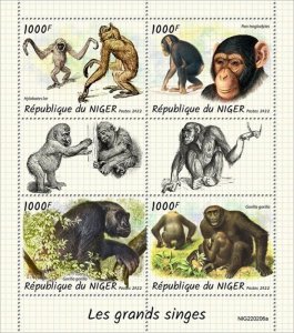 Niger - 2022 Apes, Gibbon, Chimpanzee, Gorilla - 4 Stamp Sheet - NIG220206a