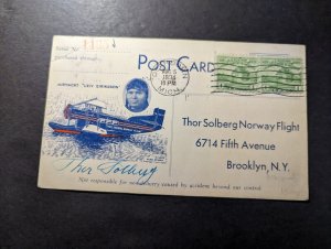 1934 USA Airmail Pilot Signed Postcard Cover Dearborn MI to Brooklyn NY