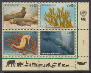 UN Vienna 420a Marine Life Inscription Plate Block MNH VF