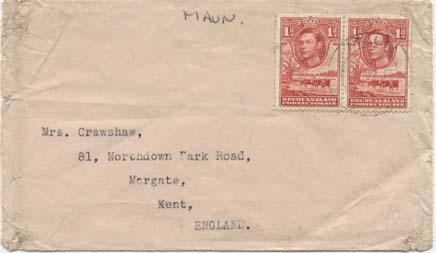 Bechuanaland 1d KGVI Cattle and Baobab Tree (2) 1944 Maun to Margate, England...